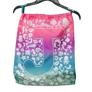Justice Drawstring Backpack Pink Blue Initial J Ombre Swim Gym Sports Bag NEW